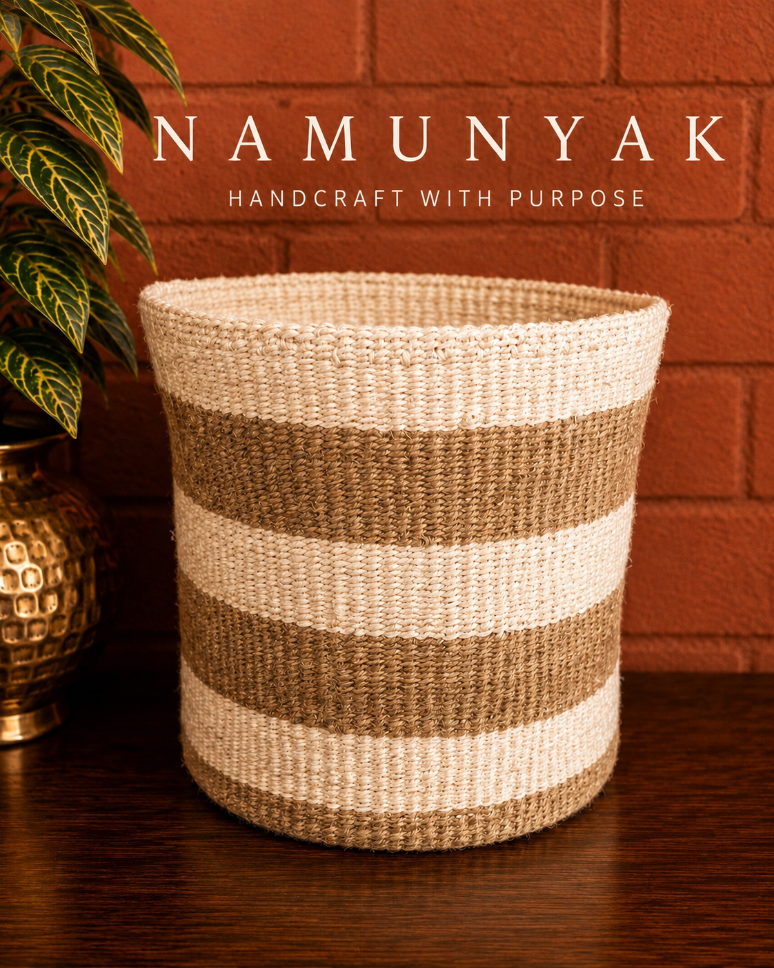 Amani Striped Storage Basket (Beige & Tan) Large